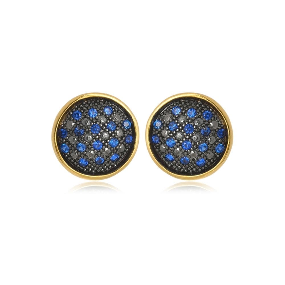 Brinco Boca Santa Semijoias Boton Safira Ouro Amarelo