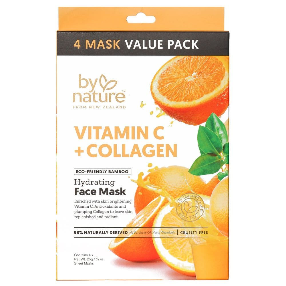 Máscaras faciais By Nature Vitamin C + Colágeno Hidratantes, 4 unidades