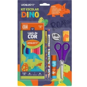 Kit Material Escolar Infantil Lápis De Cor Leo & Leo Jardim 7 Peças Dinossauro