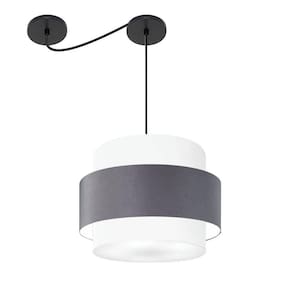Lustre Sala De Jantar Com Desvio Vivare Md-4398 Cúpula Em Tecido 45cm Branco Cinza Escuro Branco 110V 220V