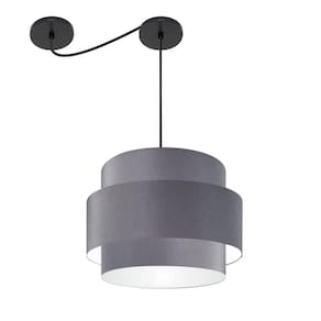 Lustre Sala De Jantar Com Desvio Vivare Md-4398 Cúpula Em Tecido 45cm Cinza escuro 110V 220V
