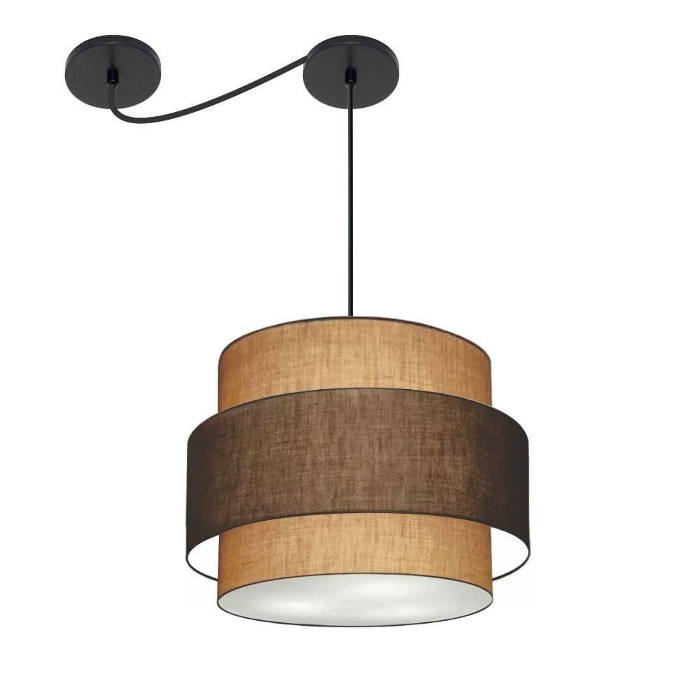 Lustre Sala De Jantar Com Desvio Vivare Md-4398 Cúpula Em Tecido 45cm Palha Café Palha 110V 220V