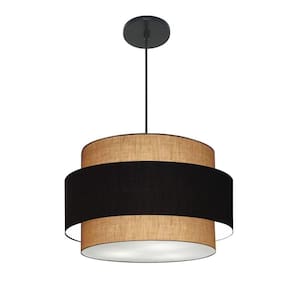 Lustre Para Sala De Jantar Vivare Md-4395 Cúpula Em Tecido 55cm Palha Preto Palha 110V 220V