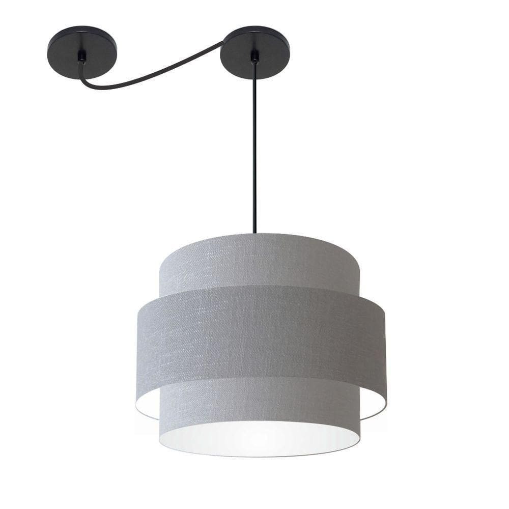 Lustre Sala De Jantar Com Desvio Vivare Md-4398 Cúpula Em Tecido 45cm Rustico Cinza 110V 220V