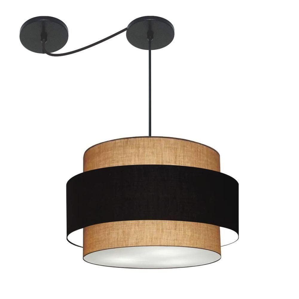 Lustre Sala De Jantar Com Desvio Vivare Md-4399 Cúpula Em Tecido 50cm Palha Preto Palha 110V 220V