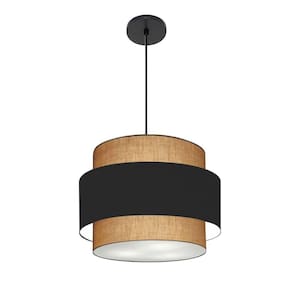 Lustre Para Sala De Jantar Vivare Md-4392 Cúpula Em Tecido 40cm Palha Preto Palha 110V 220V