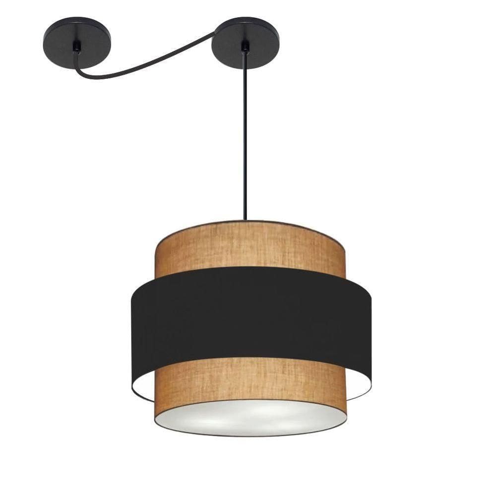 Lustre Sala De Jantar Com Desvio Vivare Md-4397 Cúpula Em Tecido 40cm Palha Preto Palha 110V 220V