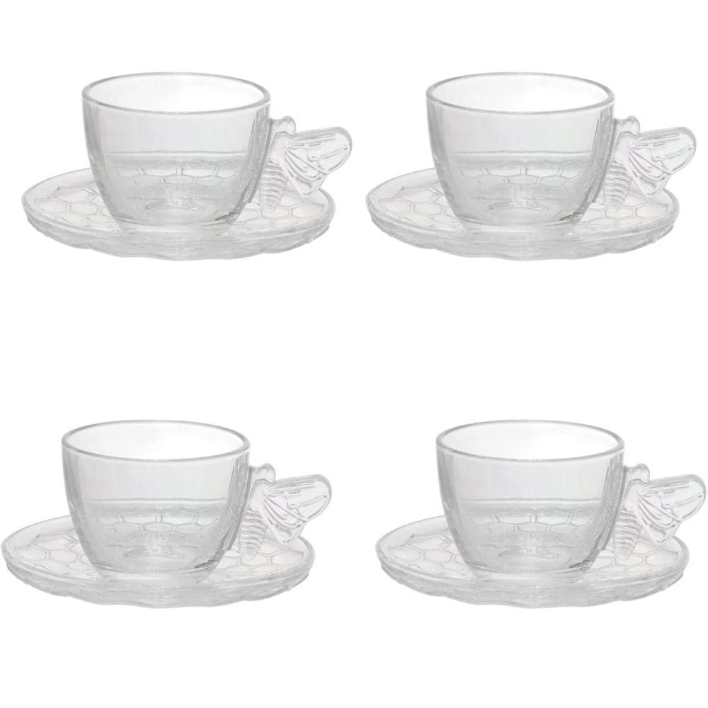 Conjunto 4 Xícaras de Chá com Pires Bee Rainbow  200ml JGCH077 - Hauskraft