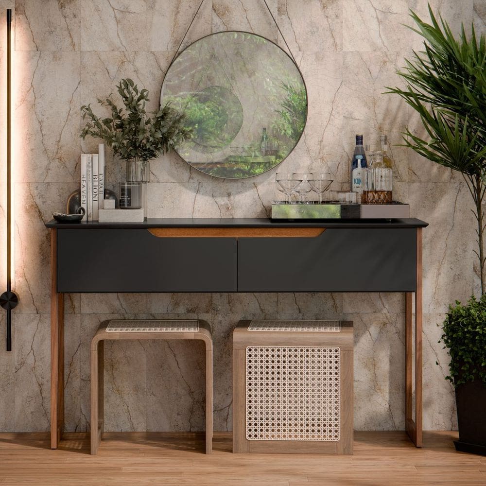 Aparador De Sala Elegante Em MDF Com 2 Portas Mesa Lateral