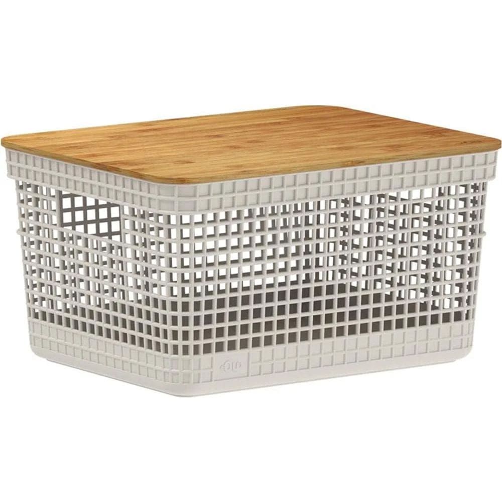 Cesto Organizador Grid 8L com Tampa de Bambu Bege CG255BGF - Ou