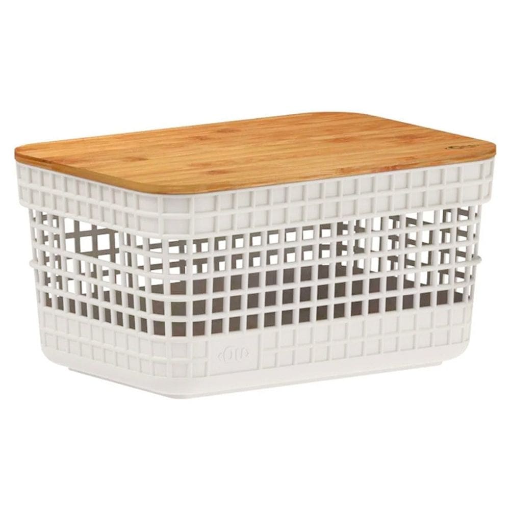 Cesto Organizador Grid 2,2L com Tampa de Bambu Bege CG155BGF - Ou