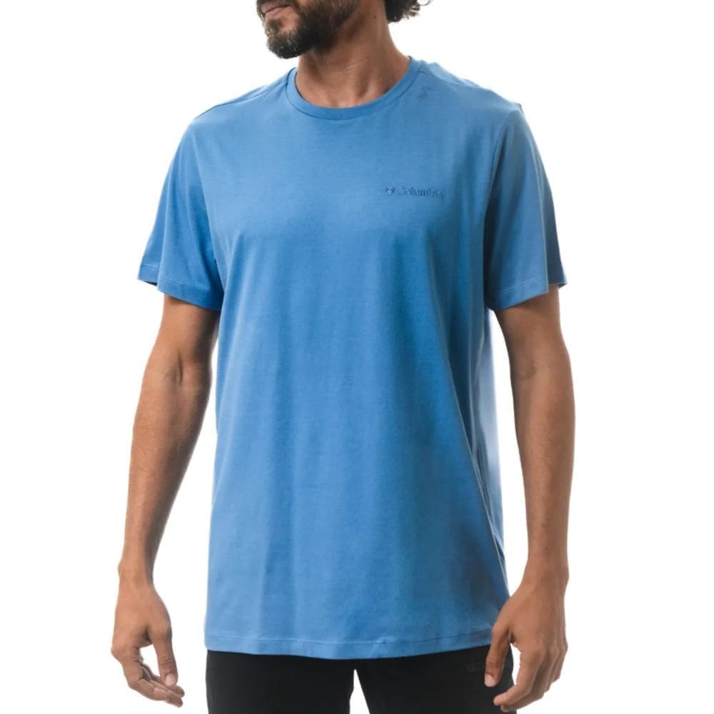 Camiseta Básica Manga Curta Bordado Masc. Columbia Azul M