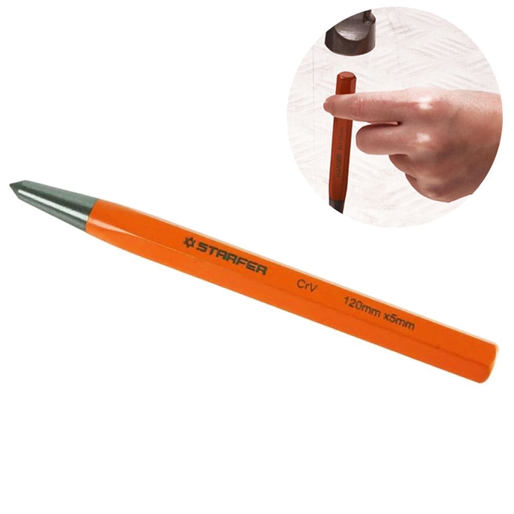 Punção de Centro Aço Cromo Vanádio 120mm x 5mm Starfer Precisão e Durabilidade para Marcação de Metais e Madeira