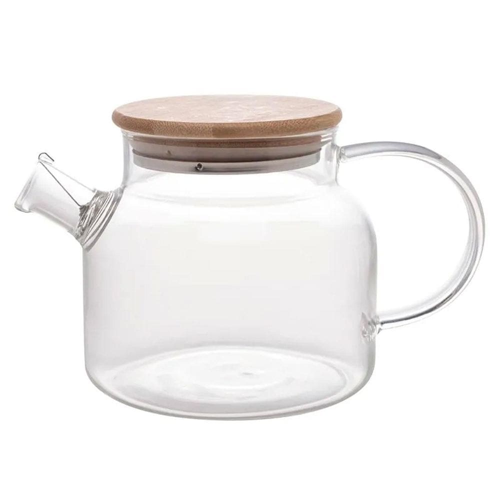 Chaleira Vidro Borosilicato 1 Litro Base Plana Tampa Bambu,