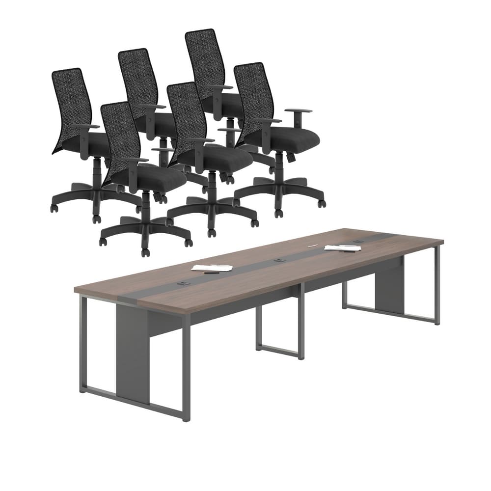 Conjunto Mesa e Cadeiras Para Escritório Doha Freijó Preto