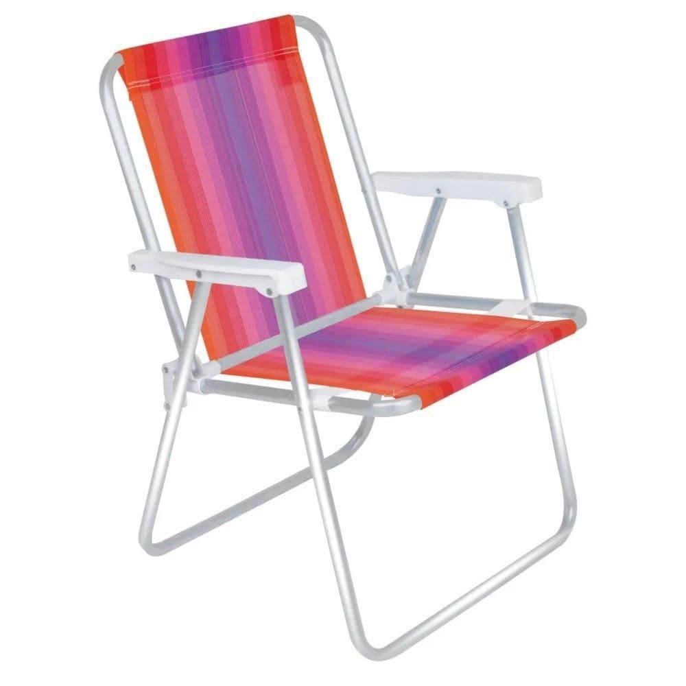 Cadeira de Praia Alta em Alumínio Vermelho com Lilás 2241 MOR