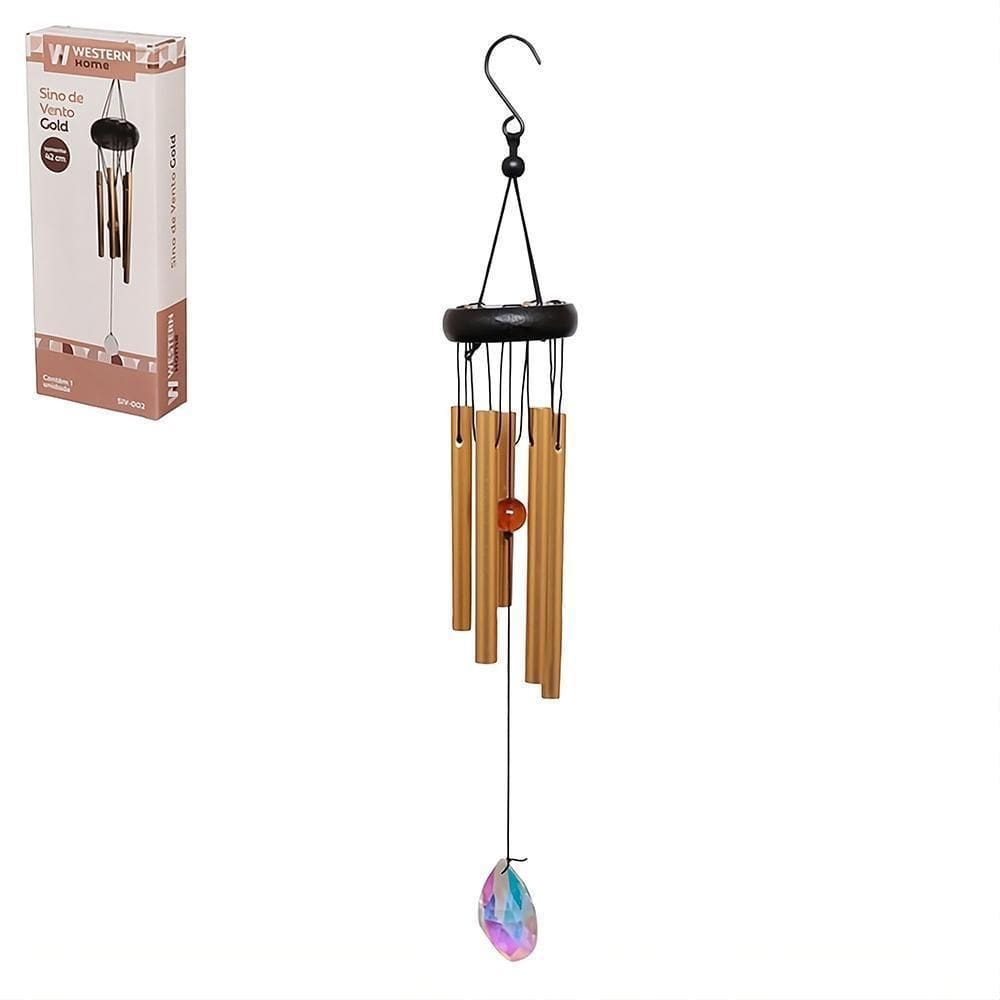 Sino De Vento Gold Com Cristal 42Cm