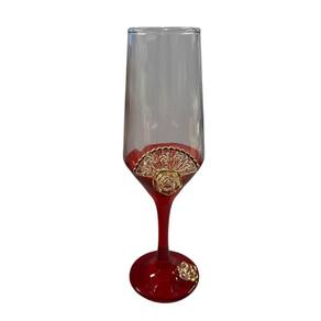 Taça Pomba Gira Leque Rosa Vermelha Champagne Vidro 186Ml