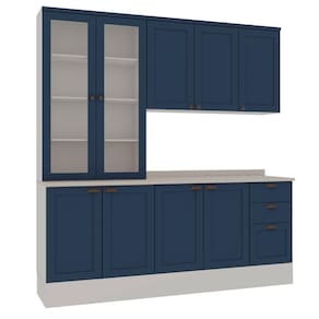 Cozinha Modulada Compacta Iluminata 4 Pecas C/crist 2p Branco Azul Vel