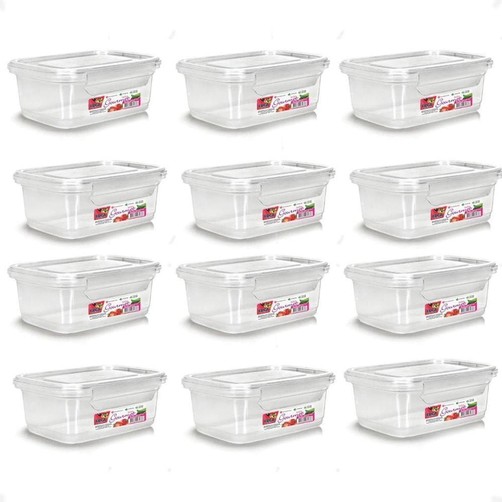 12 Caixa Retangular Gourmet Com Travas Transparente 750Ml