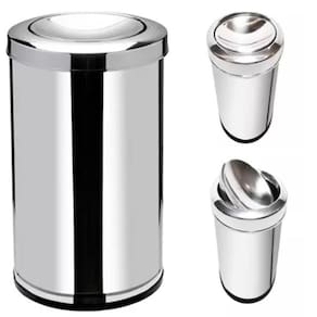 Lixeira Inox Basculante 20 Litros Grande Cesto Lixo Vai Vem Aço Prateada Escritorio Cozinha Banheiro
