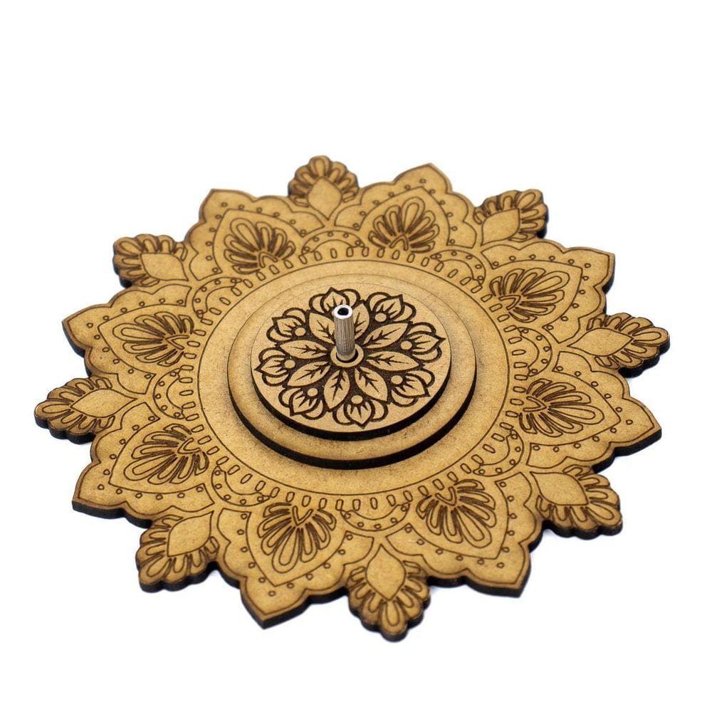 Incensário Flor De Lotus Mandala Indiano 13 Cm Em Madeira