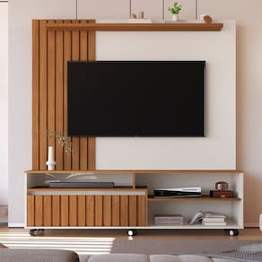 Estante Home Theater Ripado Havana Off White/ Freijó