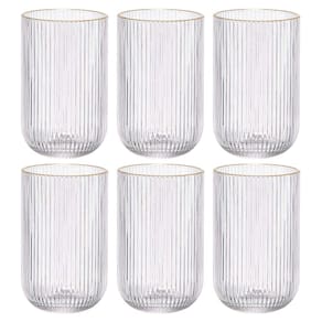 Jogo de 6 Copos de Cristal Ecológico Cameratta com Borda Dourada 425ml - L`Hermitage