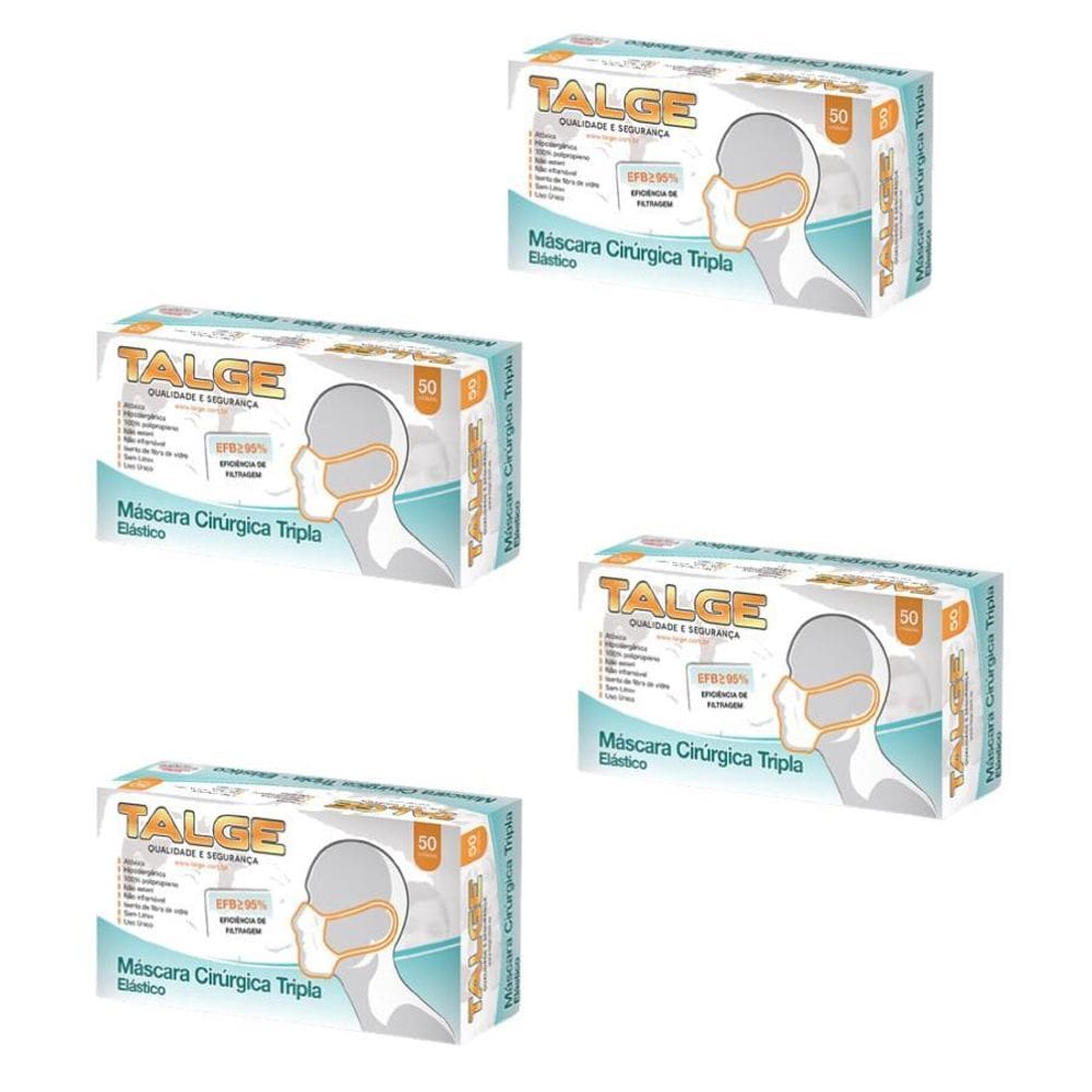 Kit 4 Máscaras Tripla Descartável Branca Filtro Talge 50Un