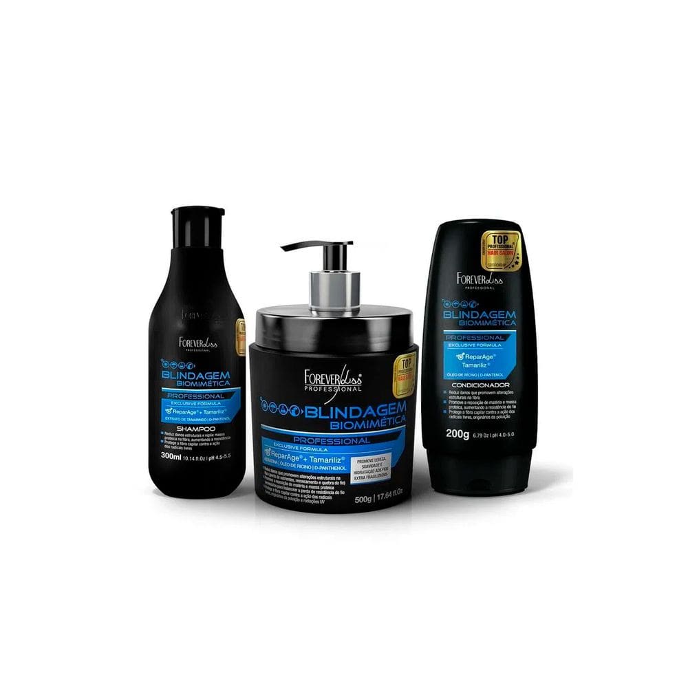 Kit Shampoo, Cond. e Máscara Blindagem Capilar Forever Liss