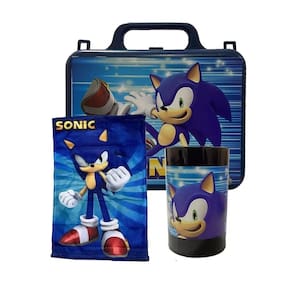 Kit Brinquedo Sonic The Hedgehog Com 1 Lancheira De Maletinha + 1 Copo + 1 Mini Toalha