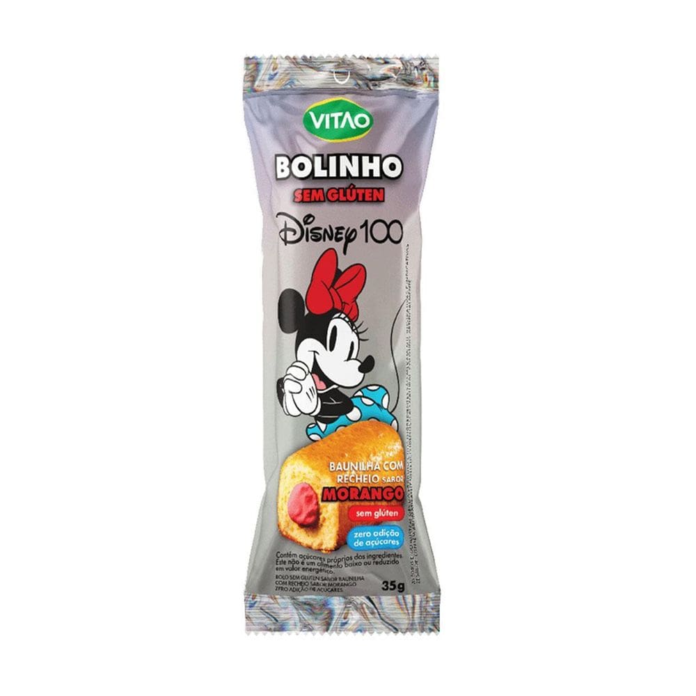 Bolinho Disney Baunilha Recheio Morango Sem Açúcar 35G Vitao
