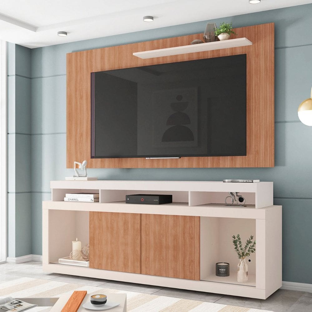 Rack com Painel para Tv até 65 Polegadas Life Off White/Freijó