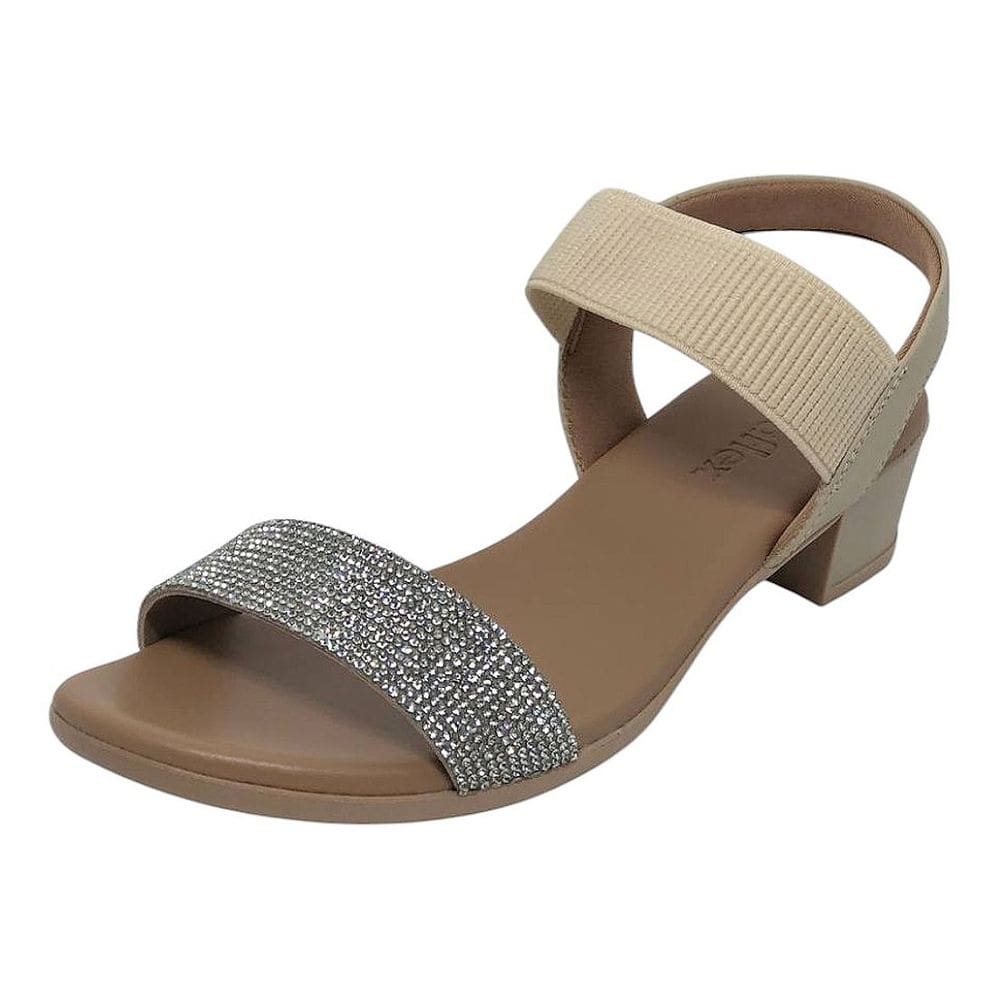 Sandália Feminina Salto Baixo Firme Strass Brilhante Usaflex