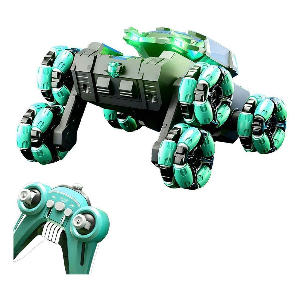 Carro Tanque Acrobacia 6 Rodas Controle Remoto Luz Spray Som