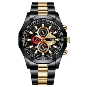Relógio De Pulso De Quartzo De Aço Inoxidável Masculino, Luxo, Esportes Preto