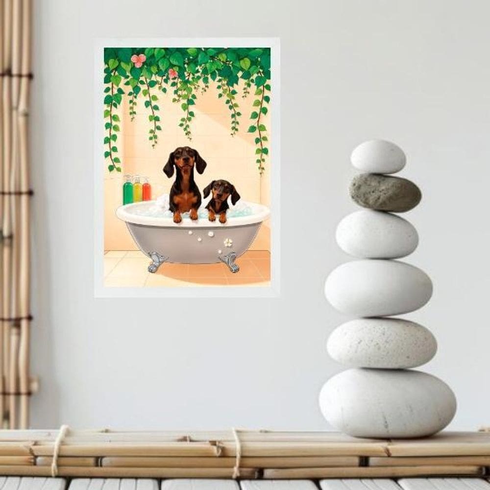 Quadro Banheiro Dachshunds Na Banheira 24X18Cm