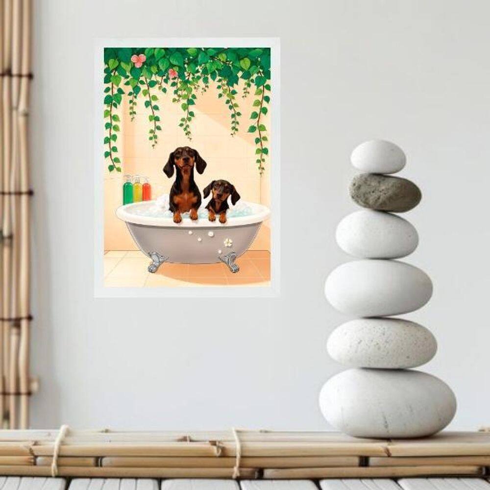 Quadro Banheiro Dachshunds Na Banheira 33X24Cm