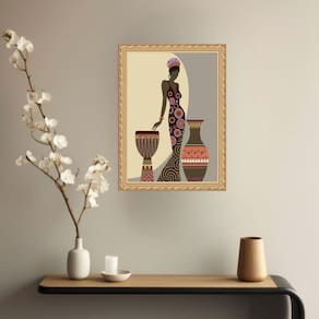 Quadro Decorativo Mulher Negra Tambor E Vaso 33X24Cm
