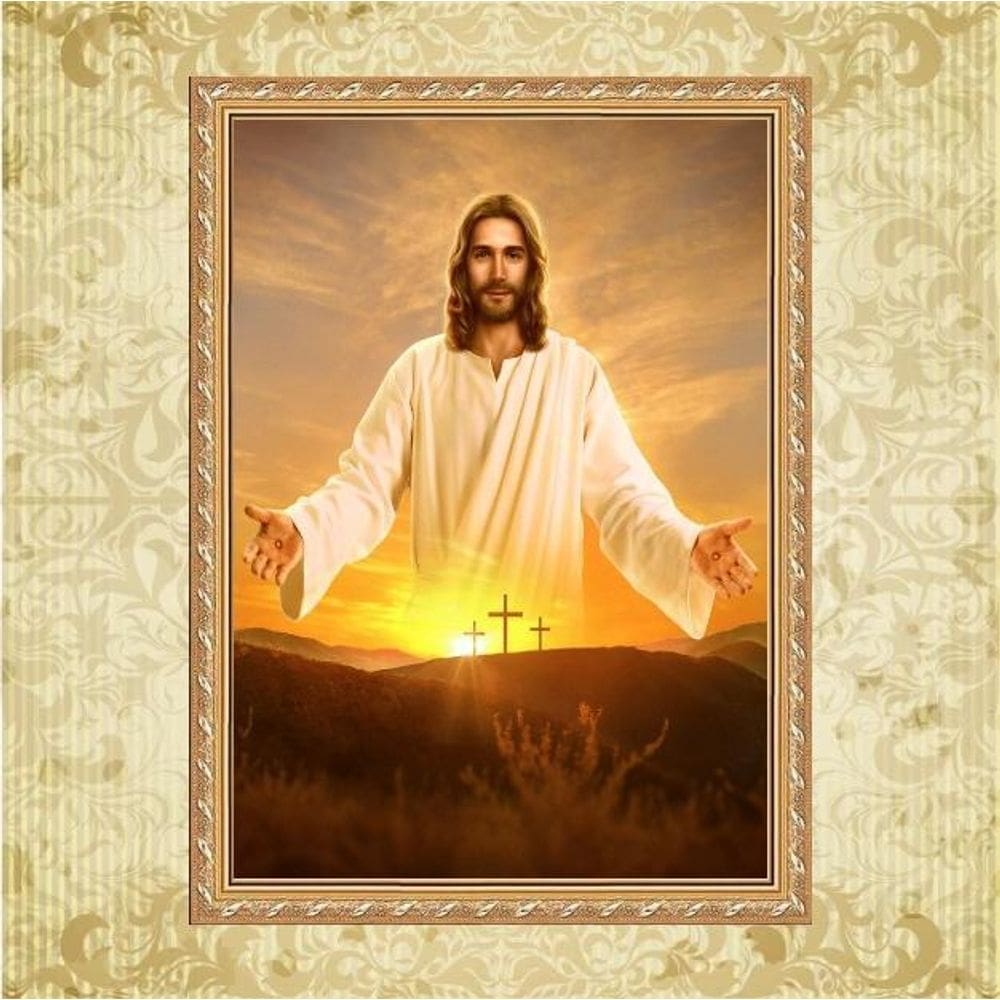 Quadro Moldura Dourada Jesus Nos Abençoa 45X34Cm