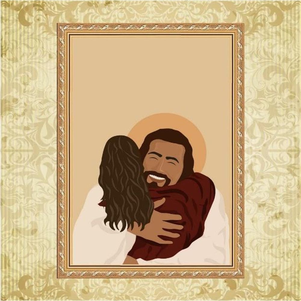 Quadro Moldura Dourada Abraço De Jesus 24X18Cm