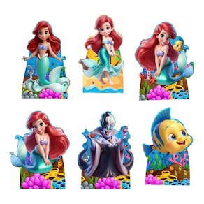A Pequena Sereia Kit 6 Enfeites Decoração Festa Totens Ariel