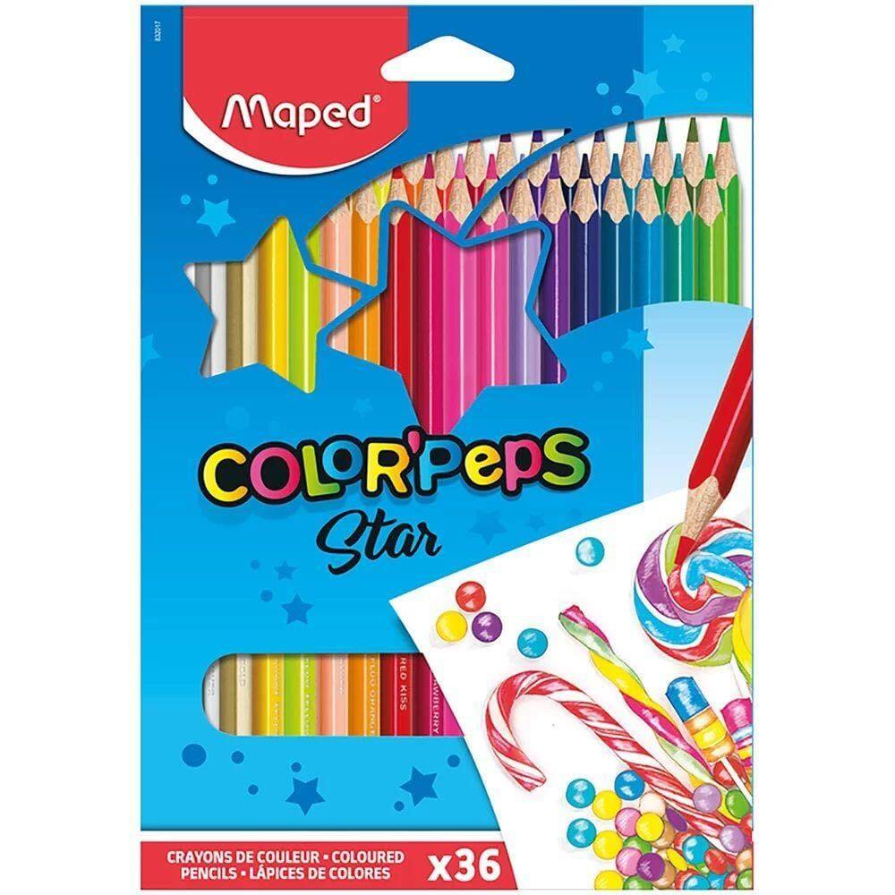 Lápis De Cor Com 36 Cores Coprpeps Star Maped Ponta Macia E Cores Vibrantes