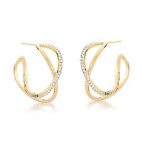 Brinco Argola Dois Fios Entrelaçados Banhado A Ouro 18k