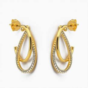 Brinco Argola Com Gota Cravejada Com Zircônia Banhado A Ouro 18k