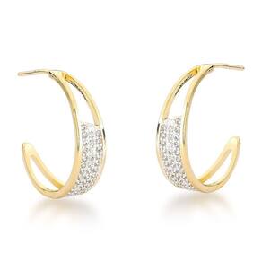 Brinco Argola Dupla Com Centro Cravejado Banhado A Ouro 18k