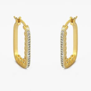 Brinco Argola Retangular Folheada A Ouro 18k Metade Cravejada Com Zircônia