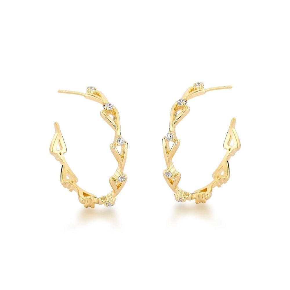 Brinco Argola Elegante Com Ponto De Luz Banhado A Ouro 18k