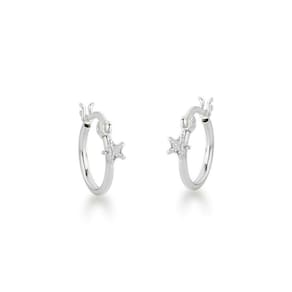 Brinco Argola Com Ponto De Luz Estrela Prata 925