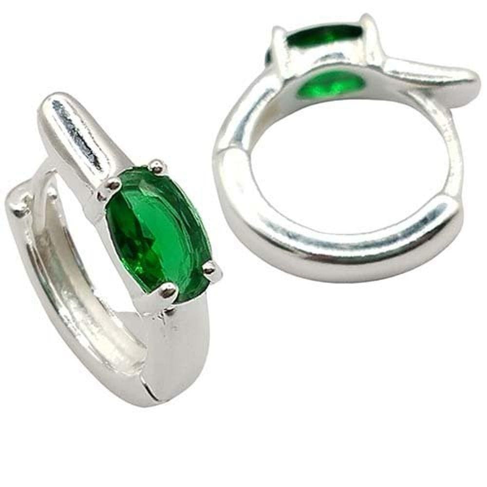 Brinco Argola Com Ponto De Luz Oval Colorido Prata 925